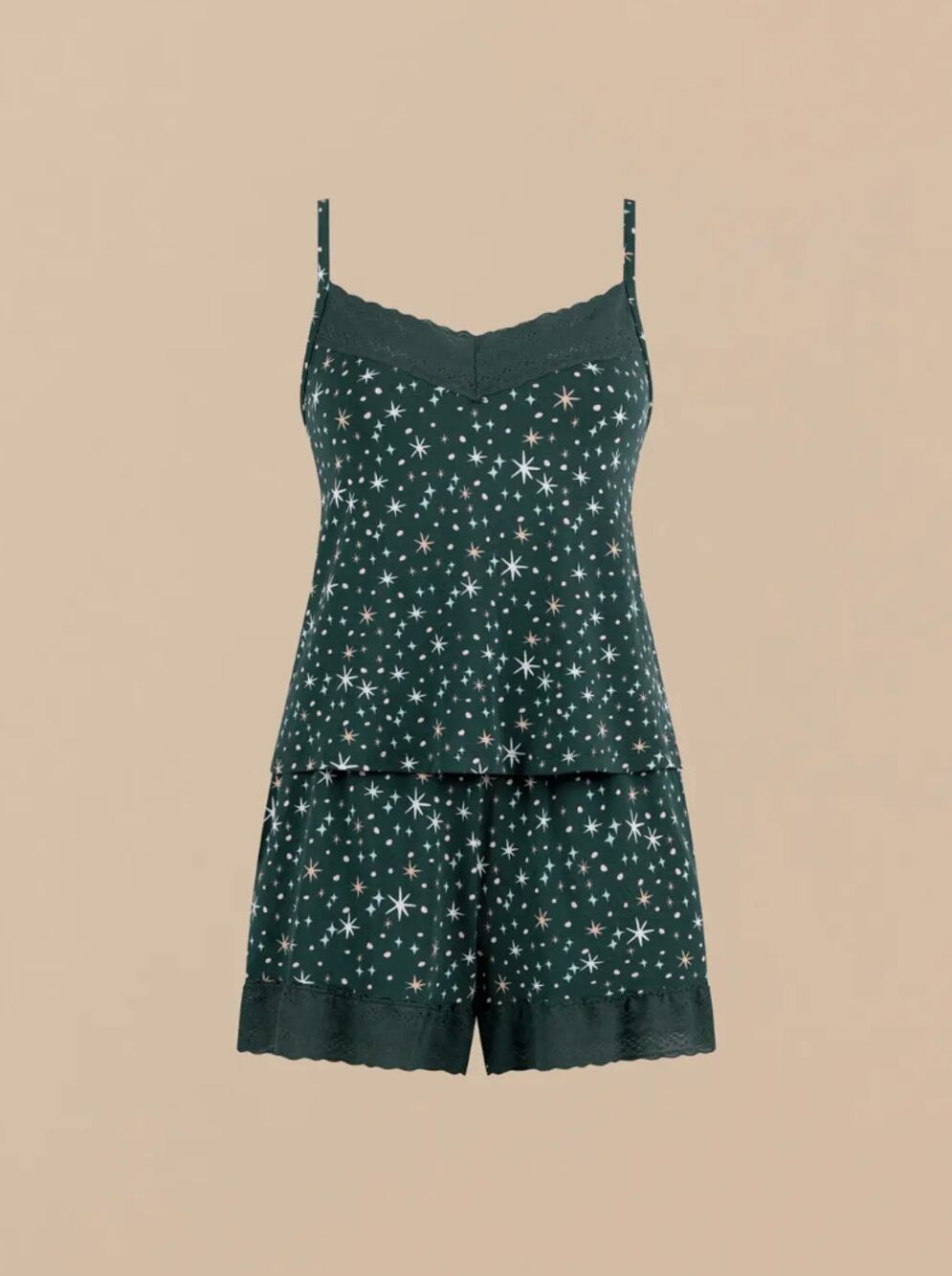 MeUndies Feel Free Ultra Modal Lace PJ Set Green Stars Large